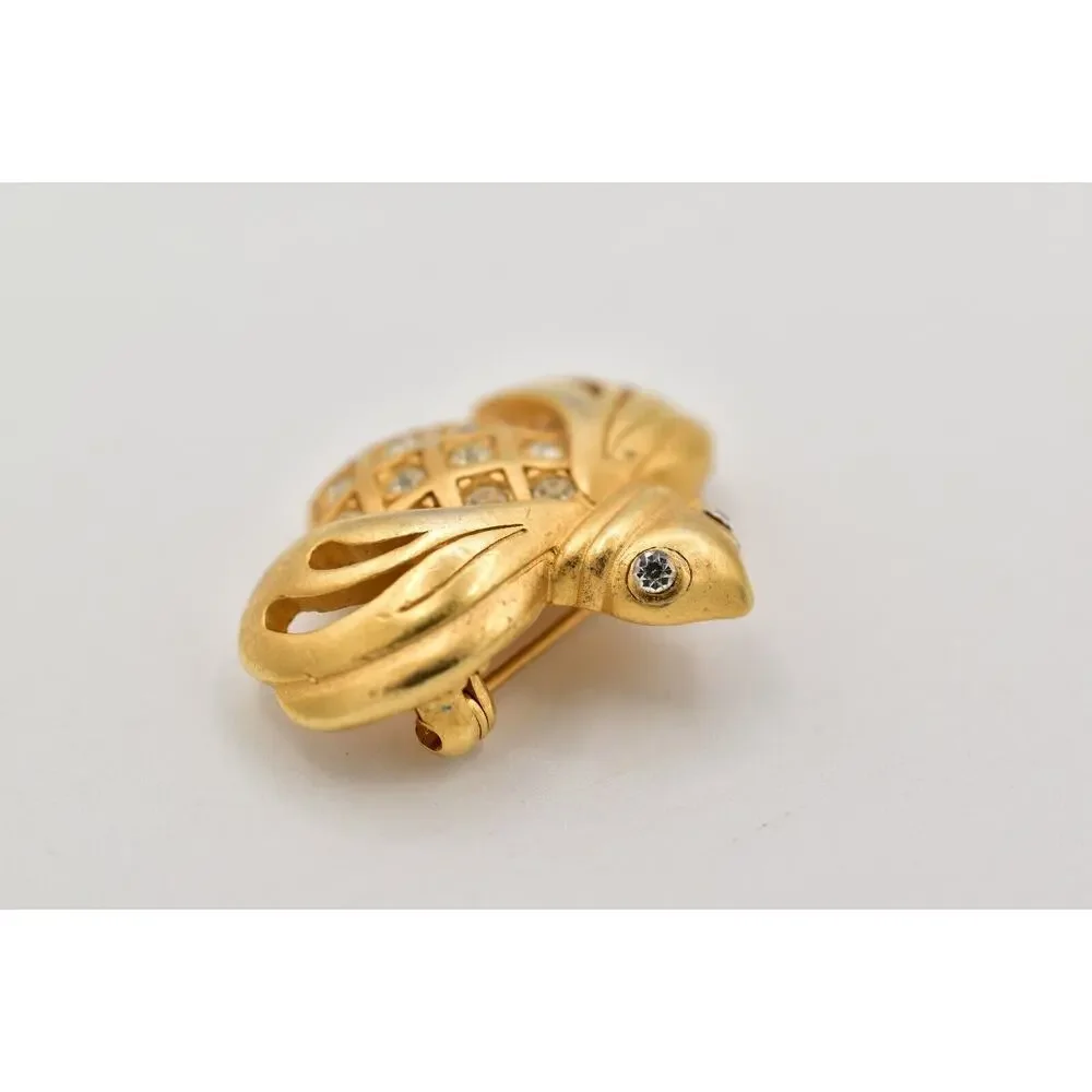 Swarovski Vintage Bee Bug Pin Brooch Brushed Gold Crystal Swan Signed 90s BinBG